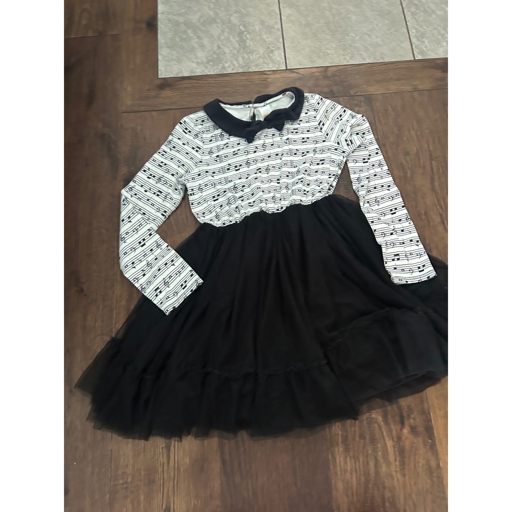 Vtg Gymboree Girls Music Note Print Tulle Skirt Dress Black White Size 12